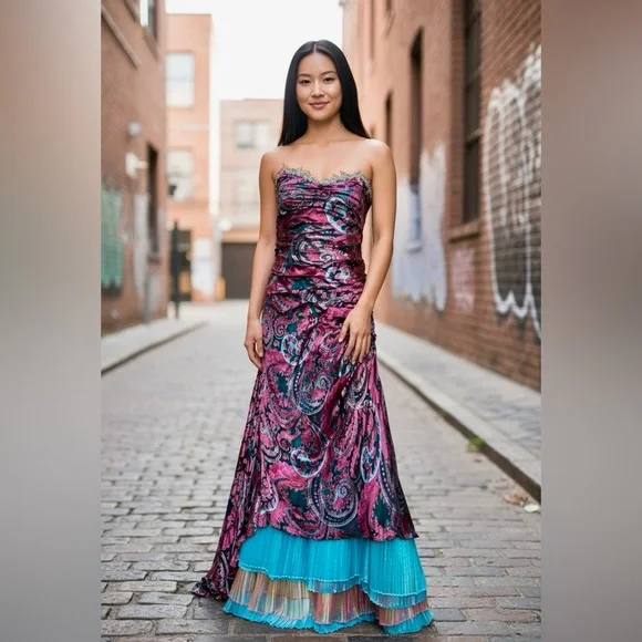 NWT Vintage Y2K Bob Mackie B’Zar Boho Paisley Beaded Dress Set 14/12 - Picture 2 of 13